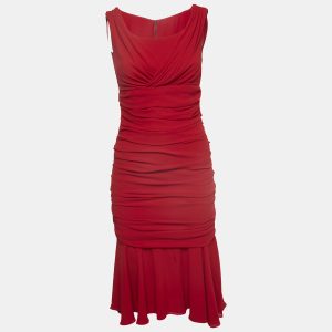 Dolce & Gabbana Red Silk Draped Sleeveless Midi Dress S, Dresses - Luxury Closet catalog