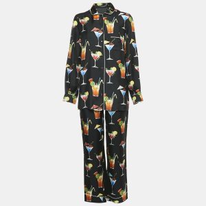 Dolce & Gabbana Black Cocktail Print Silk Pajama Shirt and Pants Set S, Suits - Luxury Closet catalog