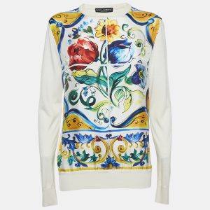 Dolce & Gabbana Multicolor/Off-White Printed Silk Long Sleeve Top XS, Shirts & Tops - Luxury Closet catalog