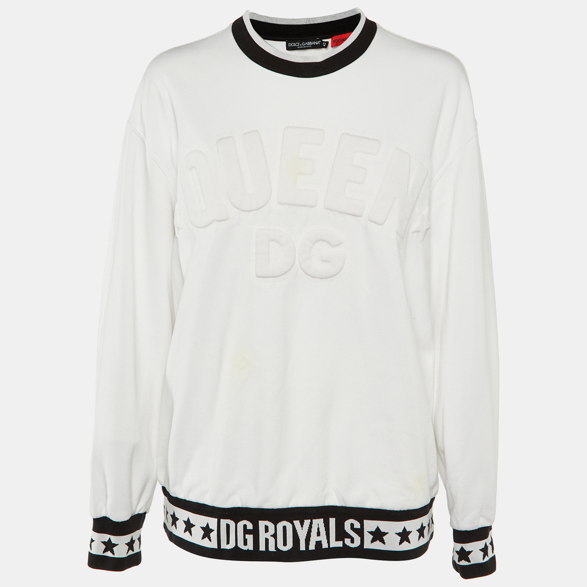 Dolce & Gabbana White DG Queen Embossed Cotton Sweatshirt M, Sweaters & Cardigans - Luxury Closet catalog