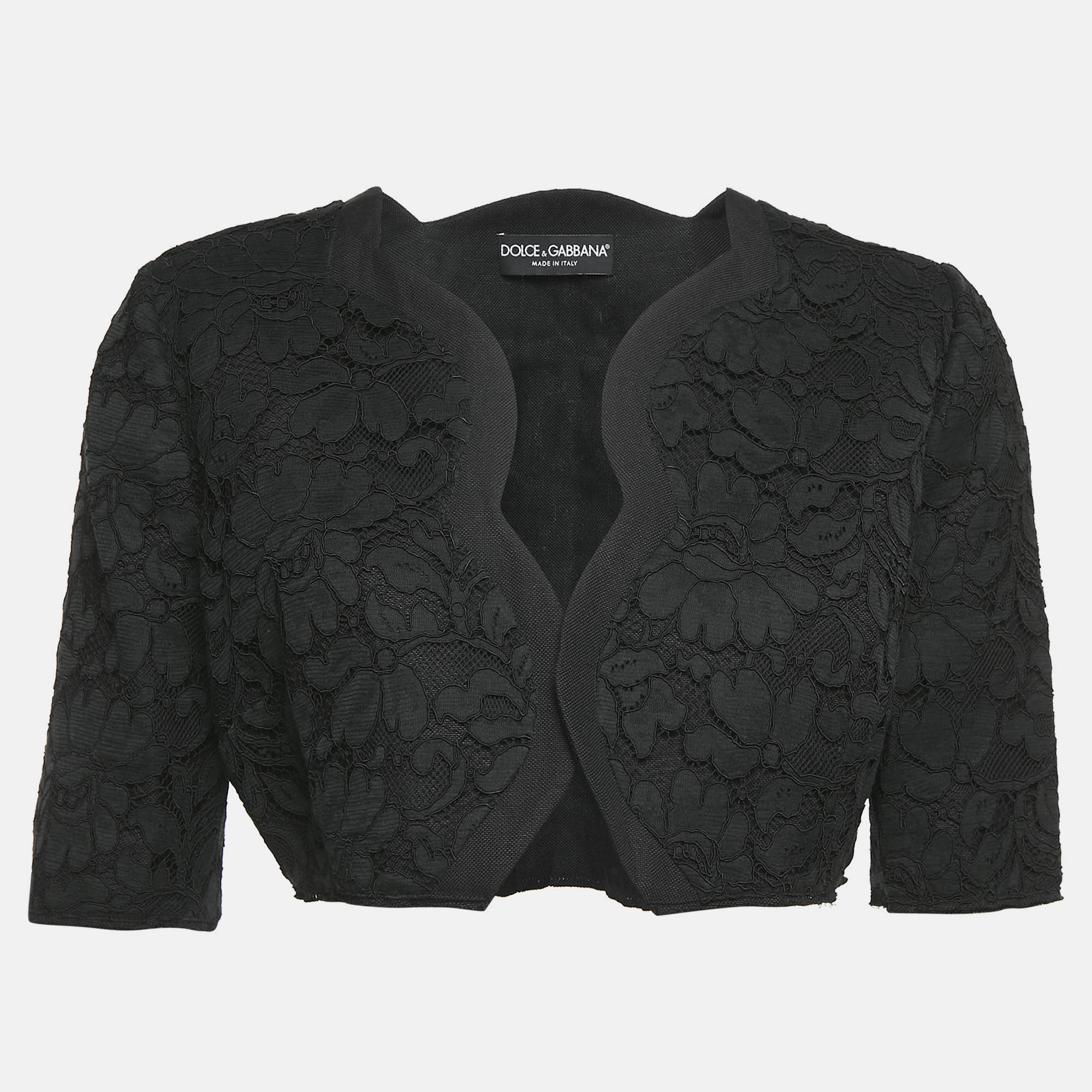 Dolce & Gabbana Black Corded Lace Open Front Cropped Jacket M, Coats & Jackets - Luxury Closet catalog