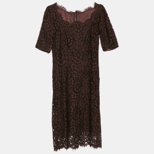 Dolce & Gabbana Brown Corded Lace Long Sleeve Midi Dress M, Dresses - Luxury Closet catalog