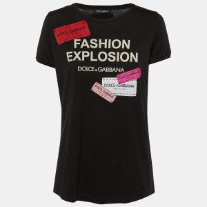 Dolce & Gabbana Black Printed Cotton Logo Patch Detail T-Shirt S, Shirts & Tops - Luxury Closet catalog
