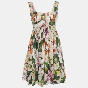 Dolce & Gabbana Multicolor Floral Print Button Detail Sleeveless Mini Dress S, Dresses - Luxury Closet catalog