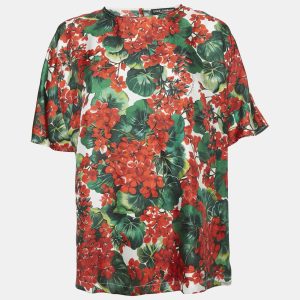 Dolce & Gabbana Red Floral Print Silk Blouse L, Shirts & Tops - Luxury Closet catalog