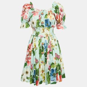 Dolce & Gabbana Blue Floral Print Poplin Shirring Tiered Mini Dress M, Dresses - Luxury Closet catalog