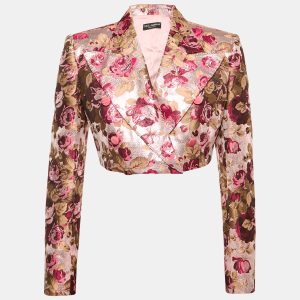 Dolce & Gabbana Pink Floral Lurex Jacquard Crop Jacket M, Coats & Jackets - Luxury Closet catalog