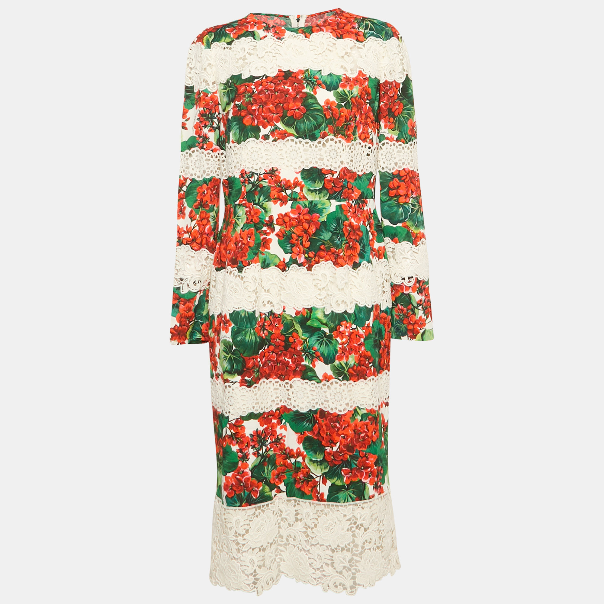 Dolce & Gabbana Multicolor Floral Print Crepe Lace Panel Detail Midi Dress XL, Dresses - Luxury Closet catalog