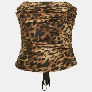 Dolce & Gabbana x Skins Brown Leopard Print Silk Lace-Up Bandeau Corset Top M, Shirts & Tops - Luxury Closet catalog
