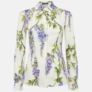 Dolce & Gabbana Cream Floral Print Silk Long Sleeve Shirt S, Shirts & Tops - Luxury Closet catalog