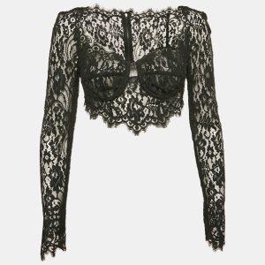 Dolce & Gabbana Black Floral Lace Sheer Bustier Crop Top M, Shirts & Tops - Luxury Closet catalog