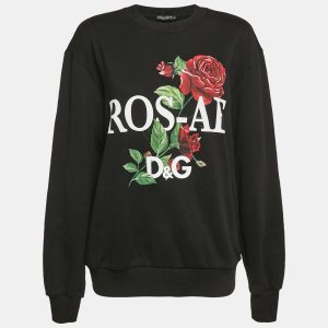 Dolce & Gabbana Black Rose Print Cotton Sweatshirt XXS, Sweaters & Cardigans - Luxury Closet catalog
