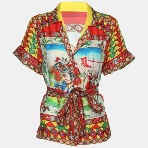 Dolce & Gabbana Multicolor Carretto Printed Silk Belted Top S, Shirts & Tops - Luxury Closet catalog