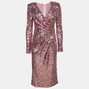 Dolce & Gabbana Pink Metallic Sequin Mesh Draped Midi Dress M, Dresses - Luxury Closet catalog