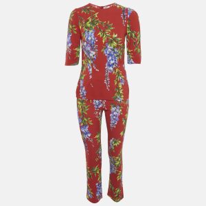 Dolce & Gabbana Red Floral Print Crepe Top and Pants Set S, Suits - Luxury Closet catalog