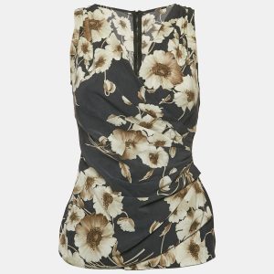 Dolce & Gabbana Dark Grey Floral Print Silk Blend Draped Top S, Shirts & Tops - Luxury Closet catalog