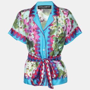 Dolce & Gabbana Multicolor Floral Print Silk Belted Top XS, Shirts & Tops - Luxury Closet catalog