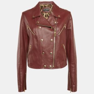 Dolce & Gabbana Burgundy Leather Zip-Up Slim Fit Riders Jacket XL, Coats & Jackets - Luxury Closet catalog