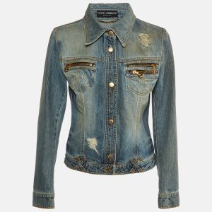 Dolce & Gabbana Blue Distressed Denim Button Up Jacket M, Coats & Jackets - Luxury Closet catalog