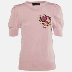 Dolce & Gabbana Pink Wool Knit Floral Appliqued Jumper M, Sweaters & Cardigans - Luxury Closet catalog