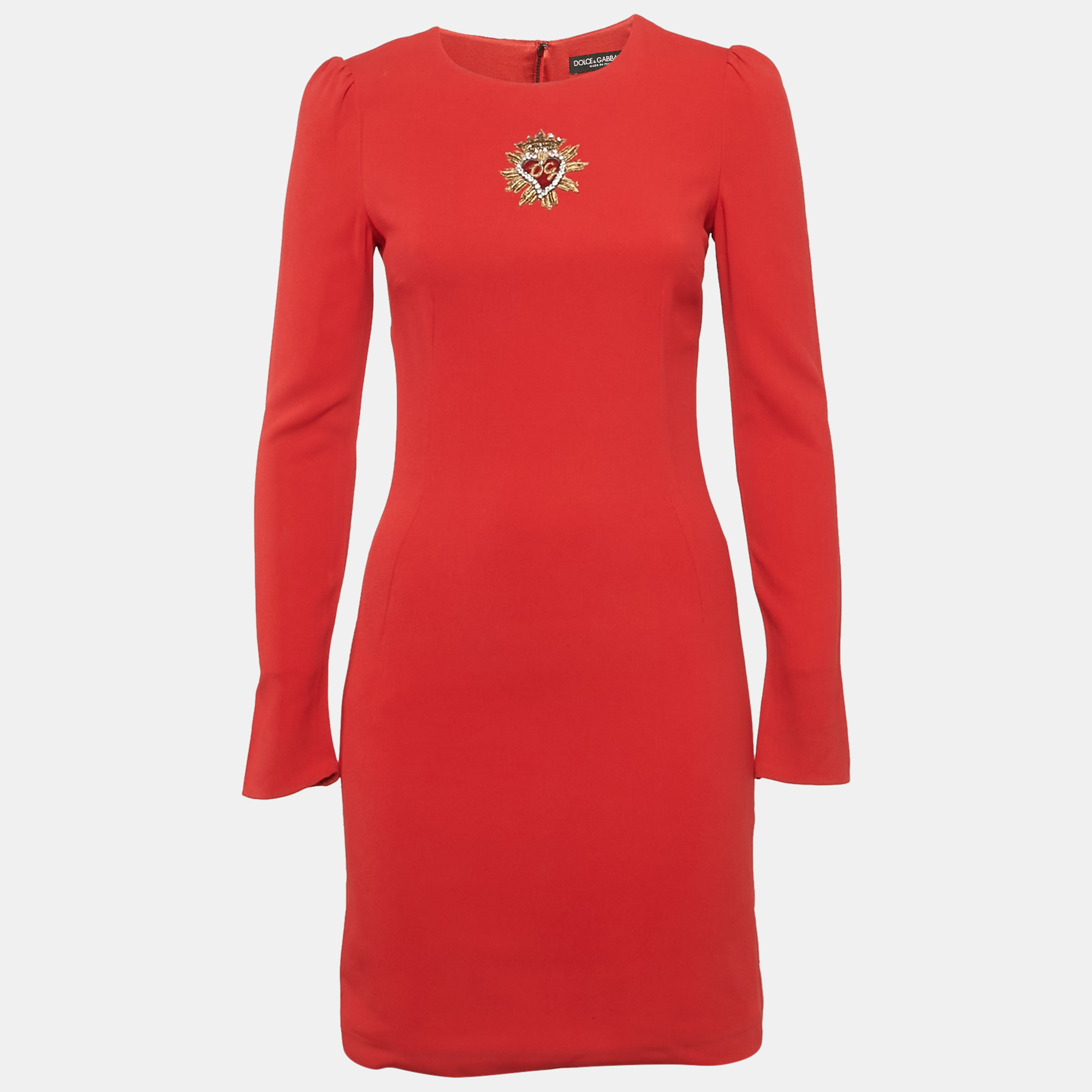Dolce & Gabbana Red Crepe Logo Embellished Long Sleeve Mini Dress S, Dresses - Luxury Closet catalog
