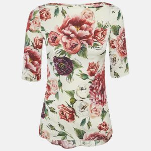 Dolce & Gabbana White Floral Printed Silk Satin Top S, Shirts & Tops - Luxury Closet catalog