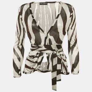 Dolce & Gabbana Brown Zebra Print Tie-Up Cardigan M, Sweaters & Cardigans - Luxury Closet catalog