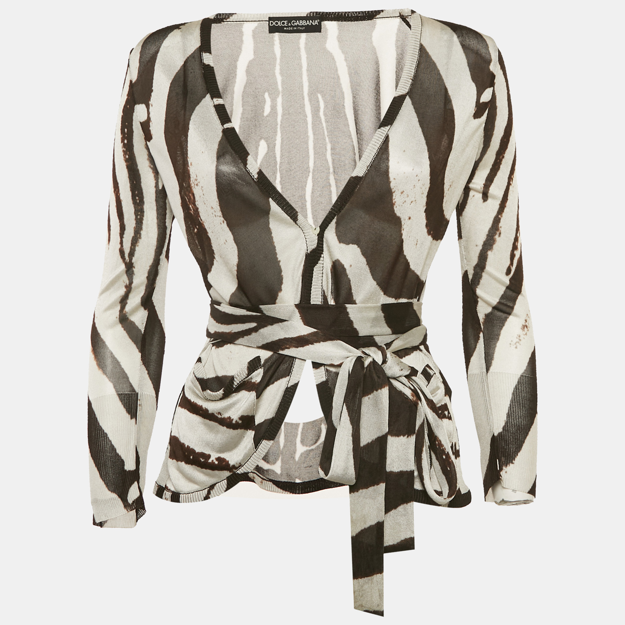 Dolce & Gabbana Brown Zebra Print Tie-Up Cardigan M, Sweaters & Cardigans - Luxury Closet catalog