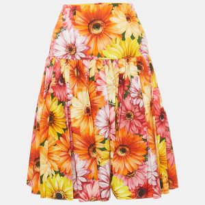 Dolce & Gabbana Orange Gerbera Print Poplin Tiered Midi Skirt M, Skirts - Luxury Closet catalog
