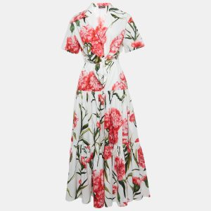 Dolce & Gabbana White Floral Printed Front Tie Cropped Shirt & Tiered Maxi Skirt M, Suits - Luxury Closet catalog