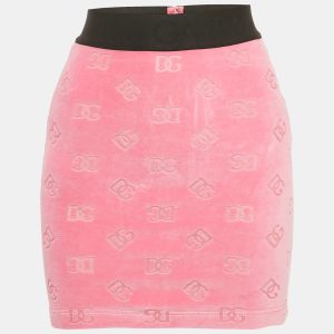 Dolce & Gabbana Pink Monogram Patterned Velvet Mini Skirt XS, Skirts - Luxury Closet catalog