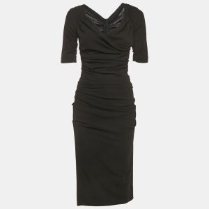 Dolce & Gabbana Black Stretch Crepe Wool Ruche Midi Dress S, Dresses - Luxury Closet catalog