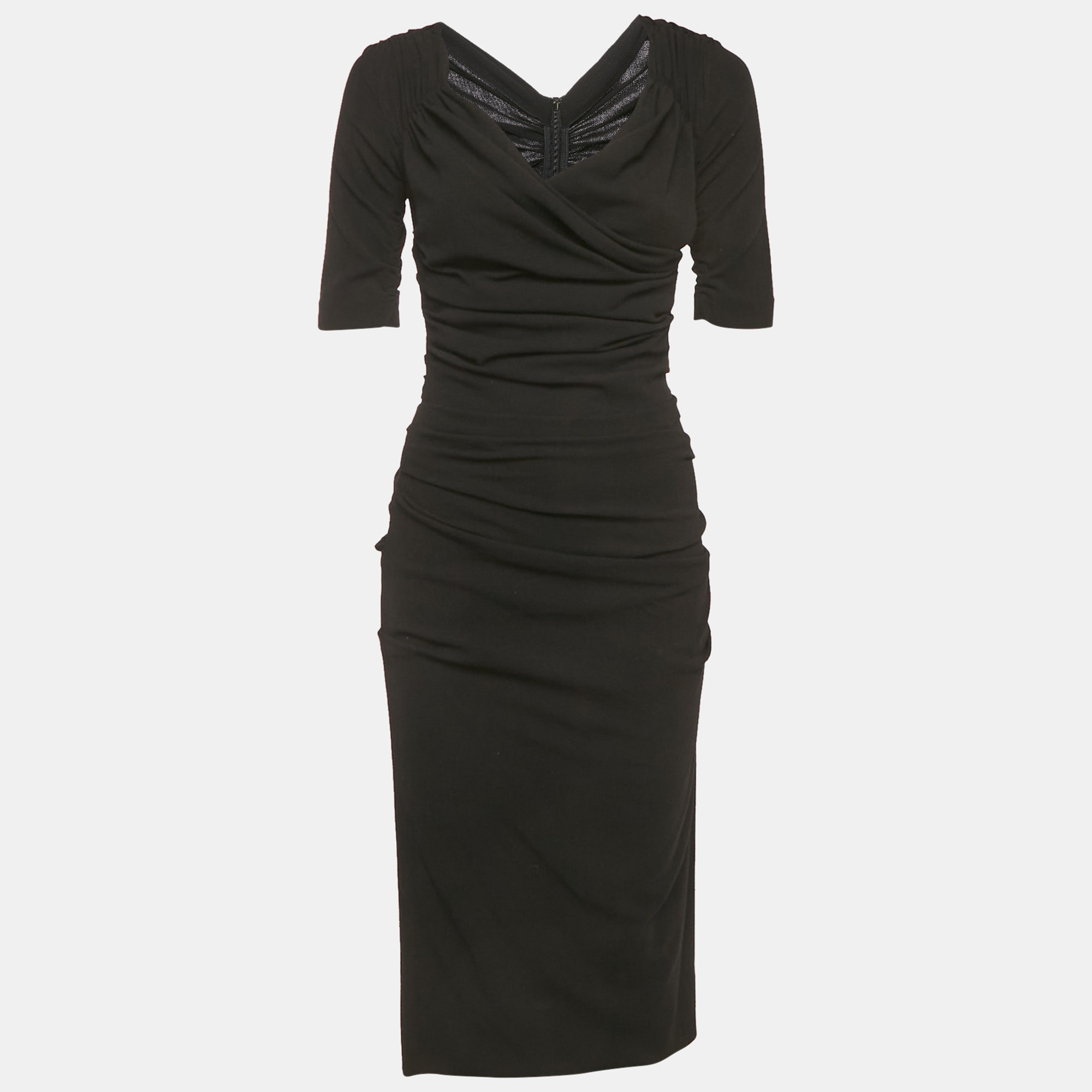 Dolce & Gabbana Black Stretch Crepe Wool Ruche Midi Dress S, Dresses - Luxury Closet catalog