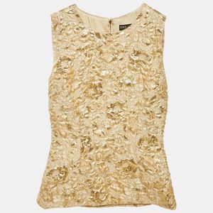 Dolce & Gabbana Gold Textured Lurex Sleeveless Blouse XS, Shirts & Tops - Luxury Closet catalog