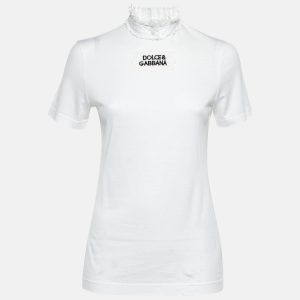Dolce & Gabbana White Logo Cotton Ruffled Collar T-Shirt S, Shirts & Tops - Luxury Closet catalog
