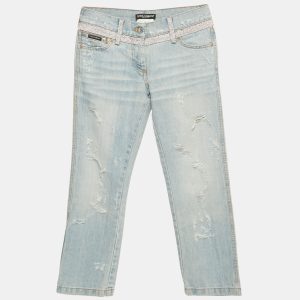 Dolce & Gabbana Blue Distressed Denim Rhinestone Detail Crop Jeans S Waist 29", Jeans - Luxury Closet catalog