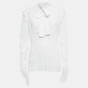 Dolce & Gabbana White Crepe Ruffled Tie-Up Detail Blouse M, Shirts & Tops - Luxury Closet catalog