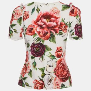 Dolce & Gabbana White Floral Print Crepe Ruffled Top S, Shirts & Tops - Luxury Closet catalog