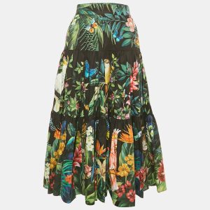 Dolce & Gabbana Black Tropical Print Poplin Tiered Midi Skirt S, Skirts - Luxury Closet catalog