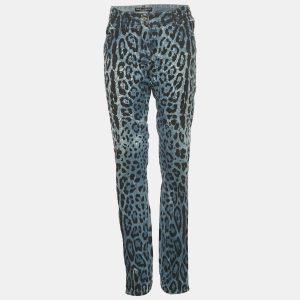 Dolce & Gabbana Blue Leopard Print Denim Distressed Jeans L Waist 34", Jeans - Luxury Closet catalog