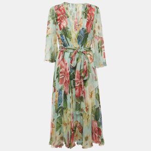 Dolce & Gabbana Green Floral Print Midi Wrap Dress M, Dresses - Luxury Closet catalog
