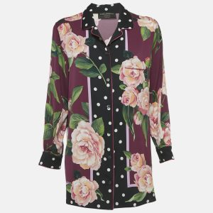 Dolce & Gabbana Burgundy Camellia Print Silk Full sleeve Blouse M, Shirts & Tops - Luxury Closet catalog