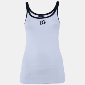 Dolce & Gabbana White Cotton Knit Contrast Detail Tank Top M, Shirts & Tops - Luxury Closet catalog
