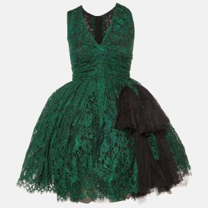 Dolce & Gabbana Green Lace Bow Detail Flared Mini Dress S, Dresses - Luxury Closet catalog