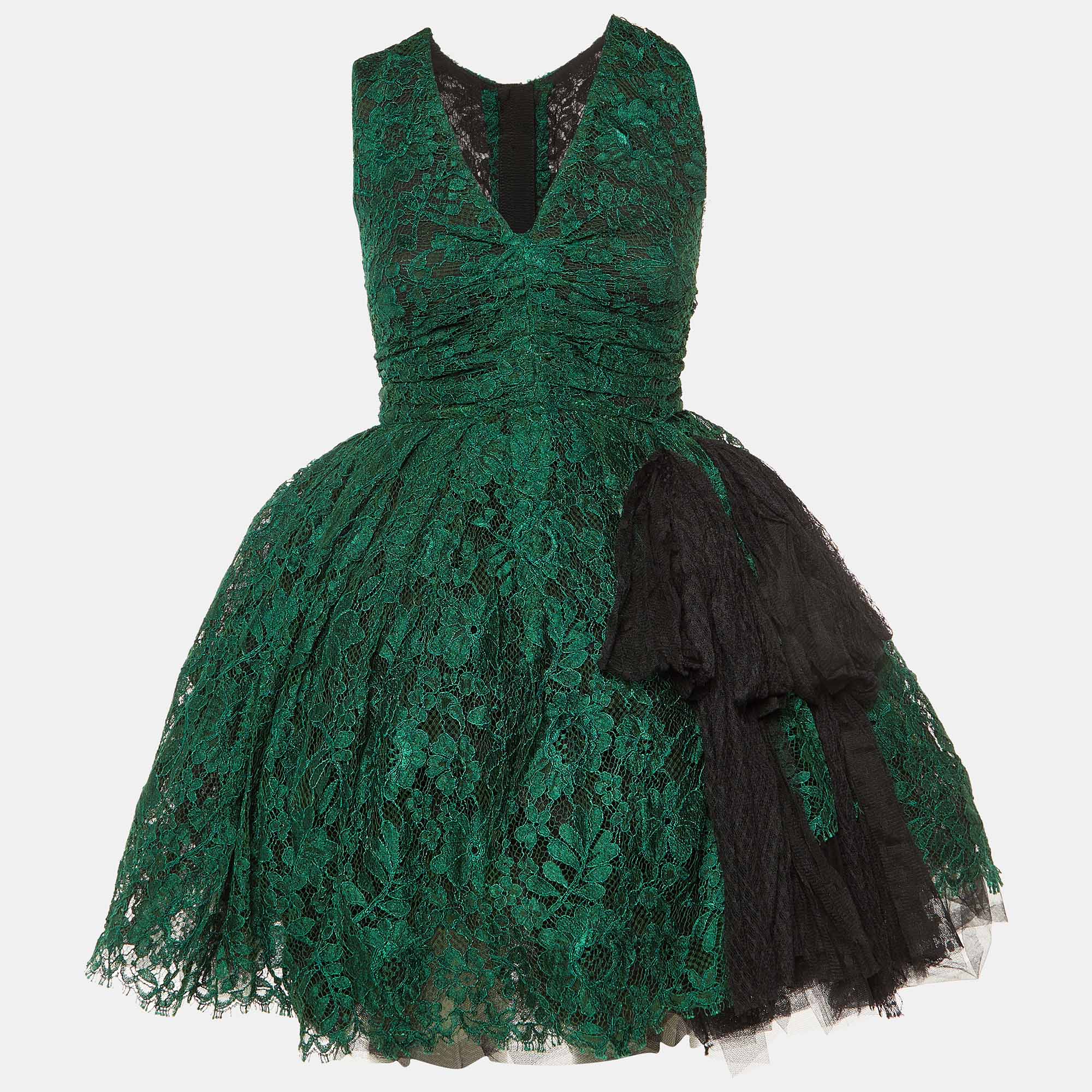 Dolce & Gabbana Green Lace Bow Detail Flared Mini Dress S, Dresses - Luxury Closet catalog