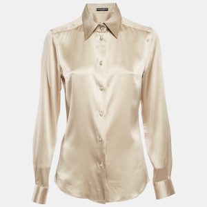Dolce & Gabbana Cream Satin Button Detail Shirt M, Shirts & Tops - Luxury Closet catalog