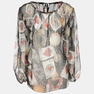 Dolce & Gabbana Black Printed Silk Blouse M, Shirts & Tops - Luxury Closet catalog
