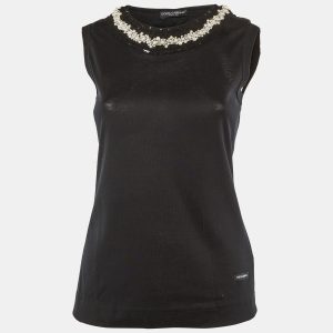 Dolce & Gabbana Black Cotton Knit Embellished Neck T-Shirt M, Shirts & Tops - Luxury Closet catalog