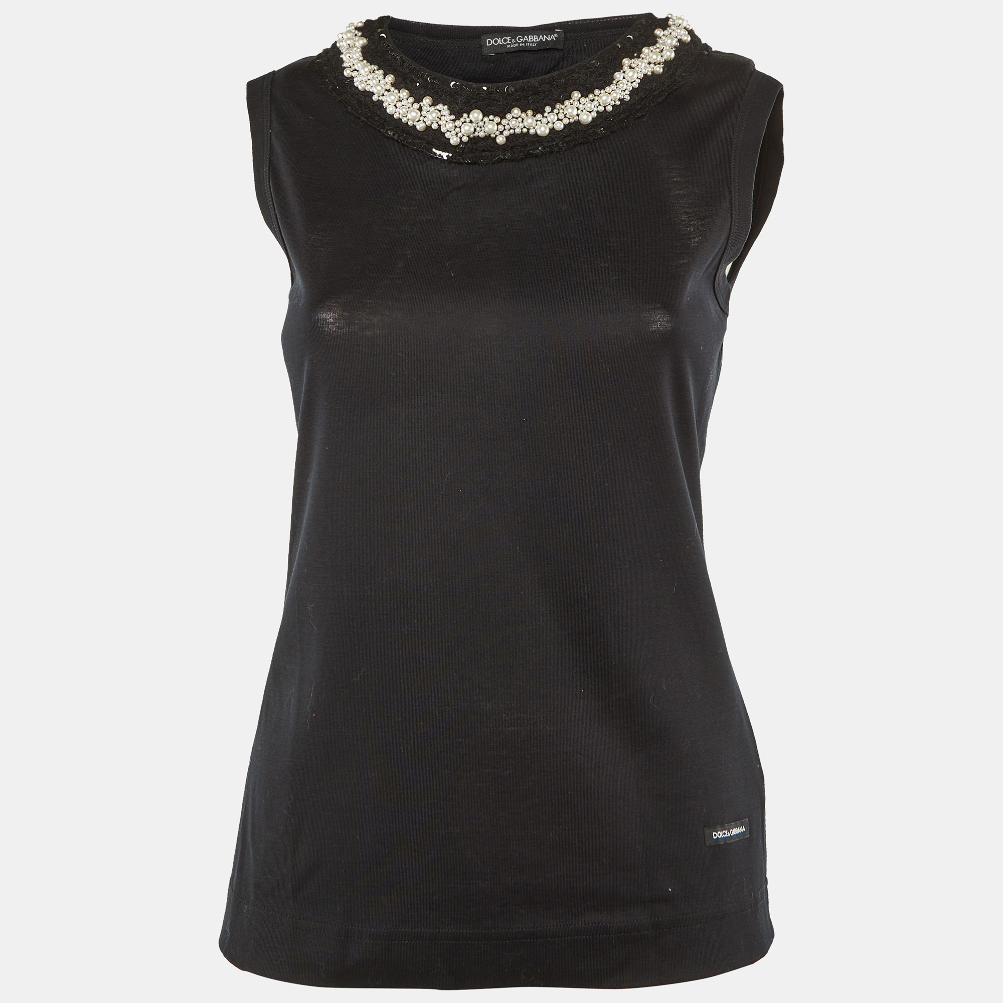 Dolce & Gabbana Black Cotton Knit Embellished Neck T-Shirt M, Shirts & Tops - Luxury Closet catalog