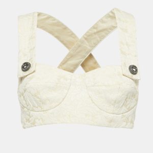 Dolce & Gabbana Off-White Jacquard Silk Crop Top S, Shirts & Tops - Luxury Closet catalog